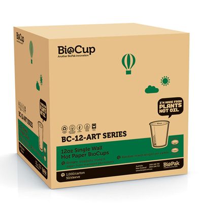 CUP ART 12OZ SINGLE WALL, BIOPAK 1000CTN