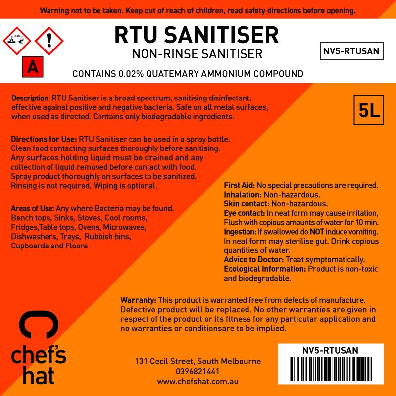 FOOD SANITISER 'RINSE FREE' 5LT