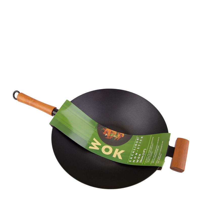 WOK N/STICK 36CM WOODEN HNDL, EXCALIBUR