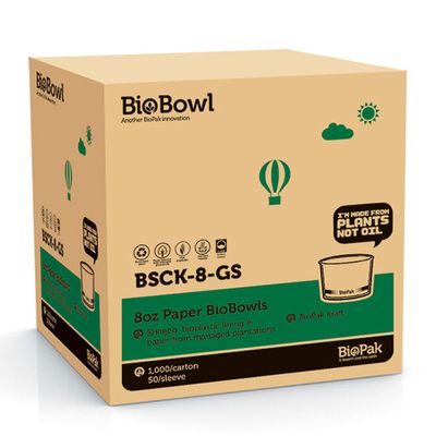 BOWL PAPER HOT BROWN 8OZ, BIOPAK