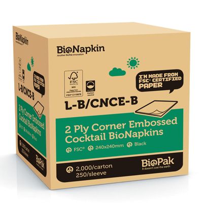 NAPKIN COCKTAIL EMBOSS BLK 2PLY, 2000CT