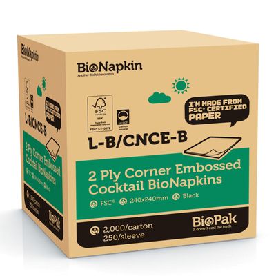 EMBOSSED COCKTAIL NAPKINS 2-PLY BLACK, BIOPAK