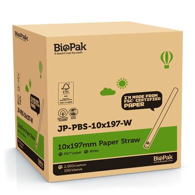 STRAW PAPER JUMBO WHITE 10MM, BIOPAK