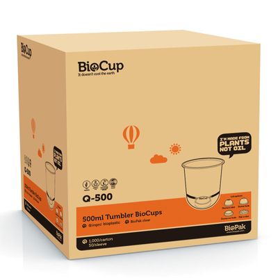 TUMBLER CUP 500ML CLEAR, BIOPAK