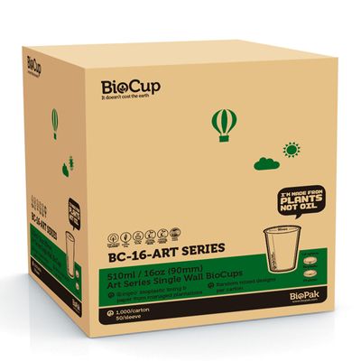 CUP ART 16OZ SINGLE WALL, BIOPAK 1000CTN