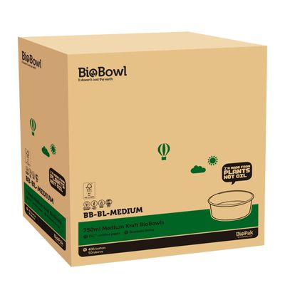 BOWL MEDIUM KRAFT 750ML, BIOPAK