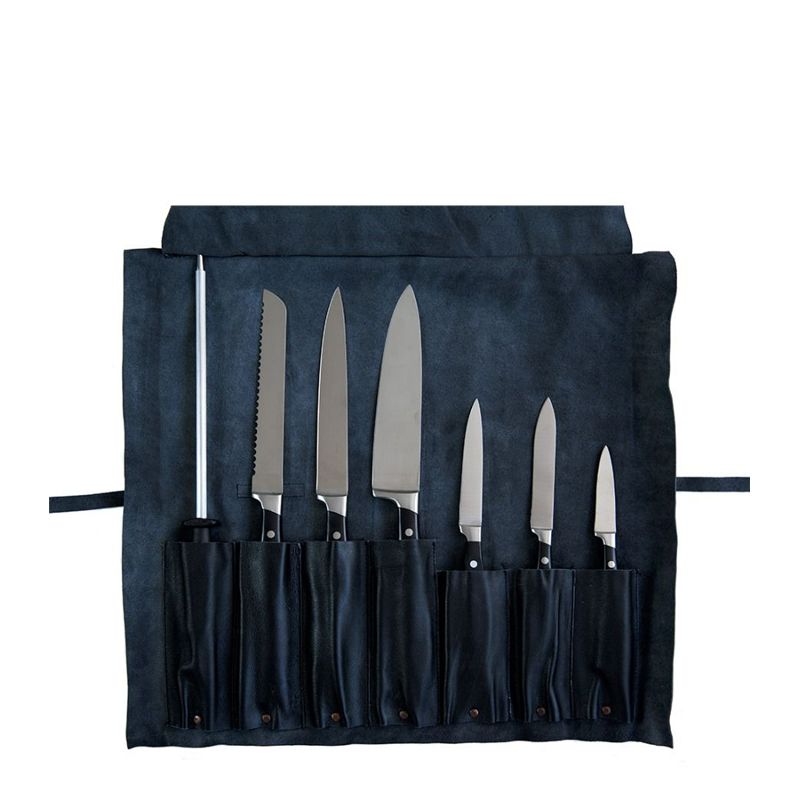 KNIFE ROLL 7 POCKET BLACK LEATHER, AXIL