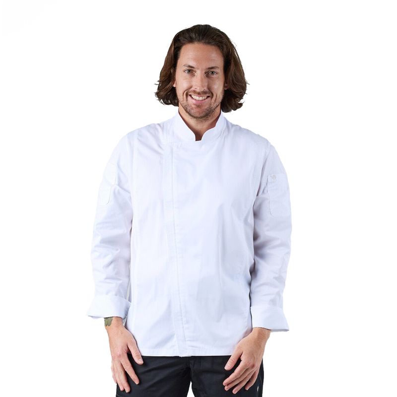 CHEF JACKET WHT ZIPPER L/SL-S-HARTFORD