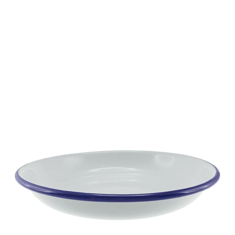 PLATE PASTA WHT W/ BLUE RIM ENAMEL 20CM