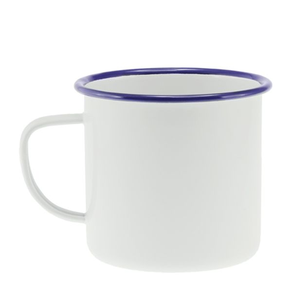 MUG WHT/BLUE RIM 500ML/9CM ENAMEL,FALCON