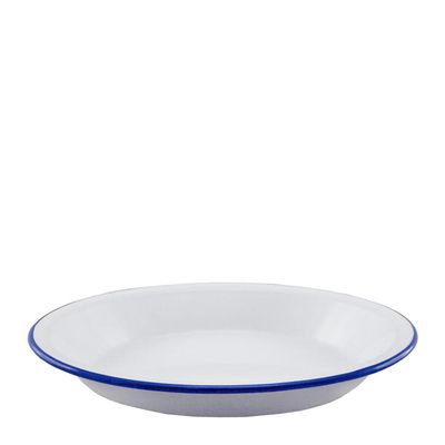 PLATE WHT/BLUE RIM 25X4CM ENAMEL, FALCON Falcon Enamelware