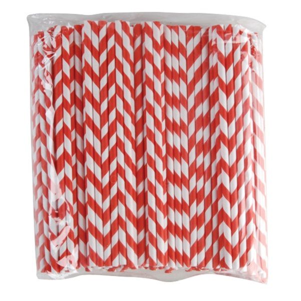 STRAW PAPER RED/WHITE 205MM, 250PCS