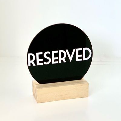 RESERVED SIGN RND BLK+WHT W/BASE 90MM