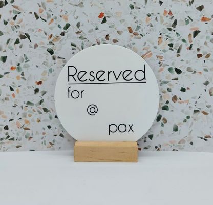 RESERVED SIGN RND WHT CUSTOMIZABLE 120MM