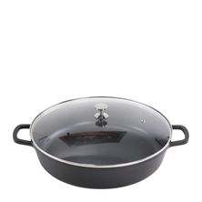 CASSEROLE RND BLK GLASS LID 40CM ALUCHEF