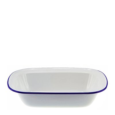 PIE DISH WHT W/BLUE RIM ENAMEL 32X24X7CM