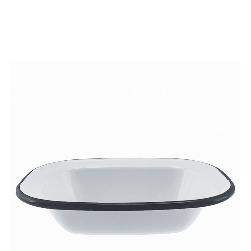 PIE DISH WHT W/BLK RIM ENAMEL16X12 X4CM