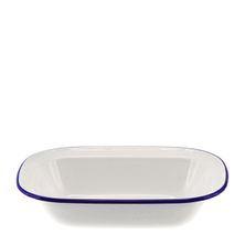 PIE DISH WHT W/BLUE RIM ENAMEL 24X18X5CM