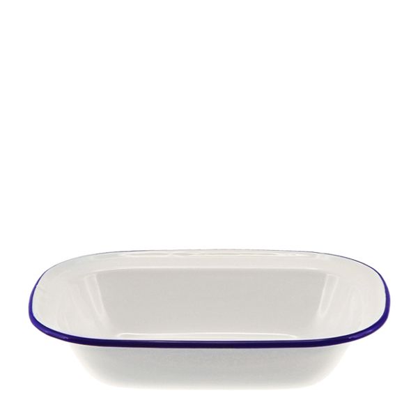 PIE DISH WHT W/BLUE RIM ENAMEL 24X18X5CM