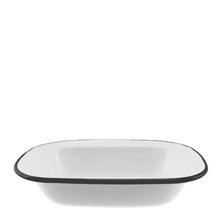 PIE DISH WHT W/BLK RIM ENAMEL 20X15X4CM