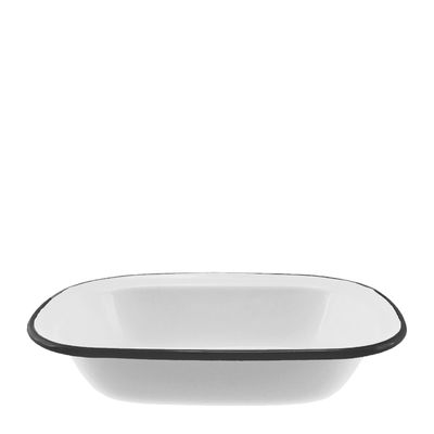 PIE DISH WHT W/BLK RIM ENAMEL 20X15X4CM