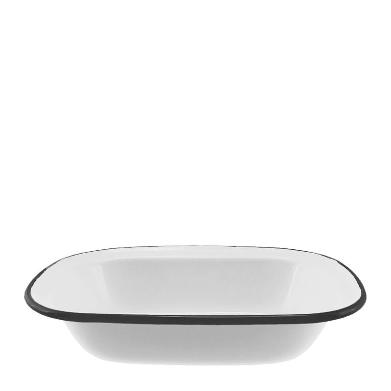 PIE DISH WHT W/BLK RIM ENAMEL 20X15X4CM