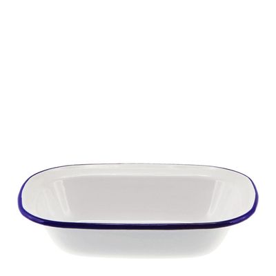 PIE DISH WHT W/BLUE RIM ENAMEL 20X15X4CM