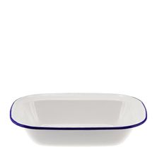 PIE DISH WHT W/BLUE RIM ENAMEL 28X21X6CM