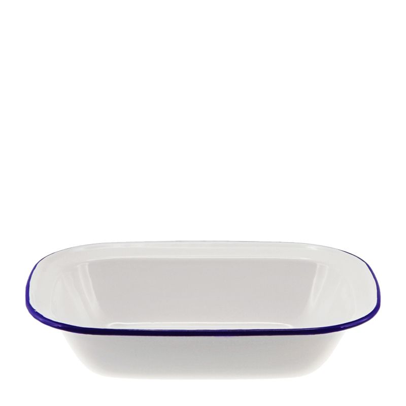 PIE DISH WHT W/BLUE RIM ENAMEL 28X21X6CM