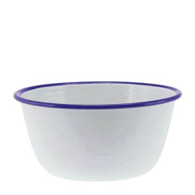 BOWL WHT/BLUE RIM 16X8.5CM ENAMEL,FALCON