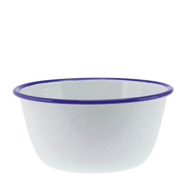 BOWL WHT/BLUE RIM 16X8.5CM ENAMEL,FALCON