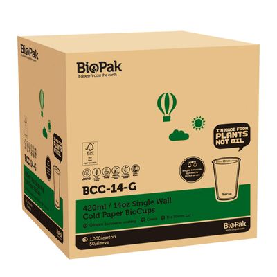 COLD PAPER CUP GREEN 420ML, BIOPAK