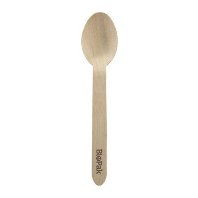 160MM COATED WOODEN SPOON, BIOPAK