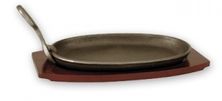 SIZZLER W/WOOD BASE 240X140MM CAST IRON