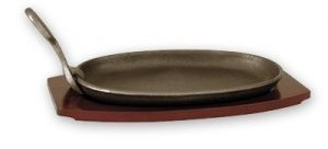 SIZZLER W/WOOD BASE 240X140MM CAST IRON