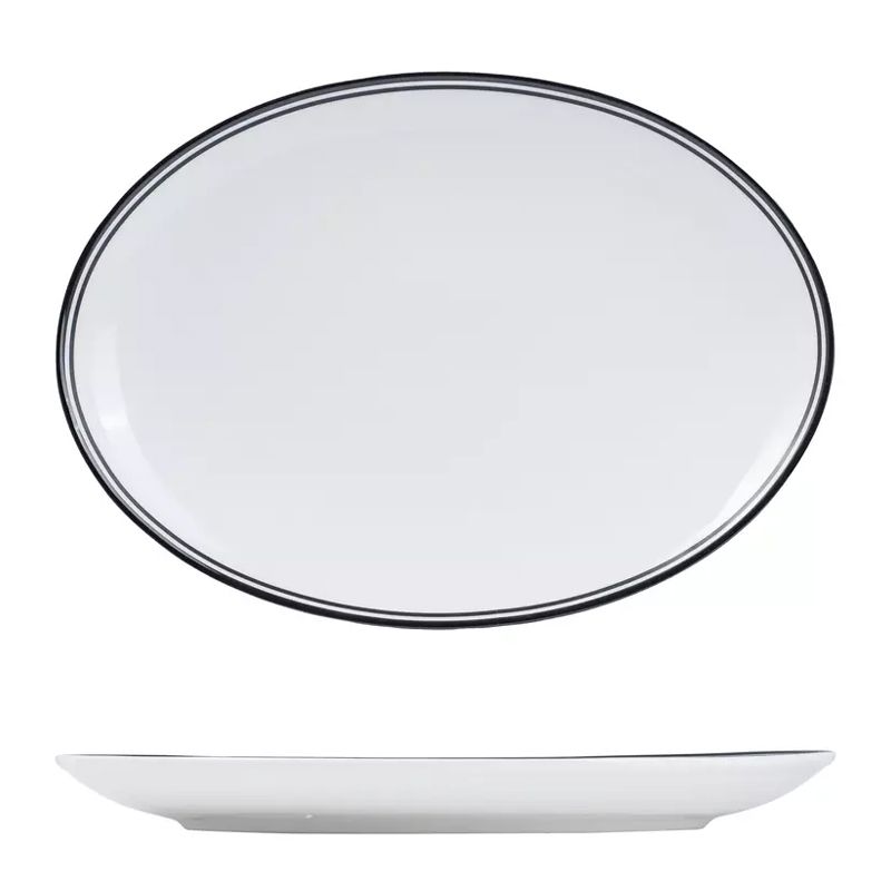 PLATE OVAL BLACK RIM 260X190MM, NANO CRU