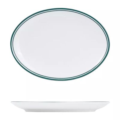 PLATE OVAL GREEN RIM 260X190MM, NANO CRU