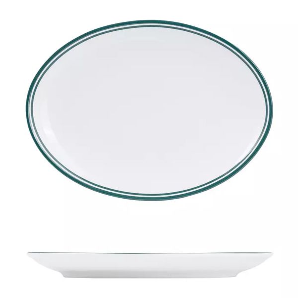 PLATE OVAL GREEN RIM 260X190MM, NANO CRU