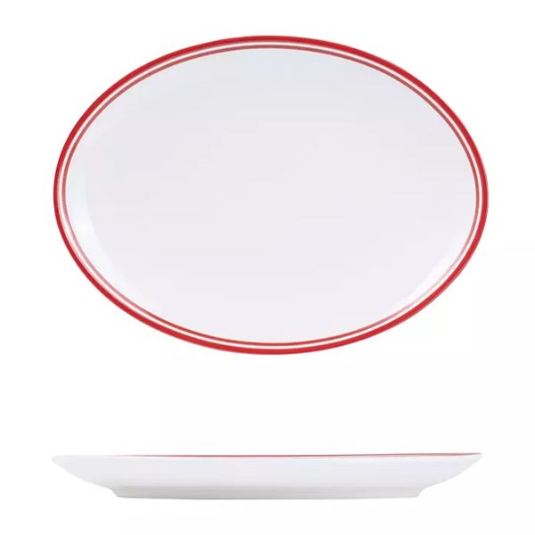 PLATE OVAL RED RIM 260X190MM, NANO CRU