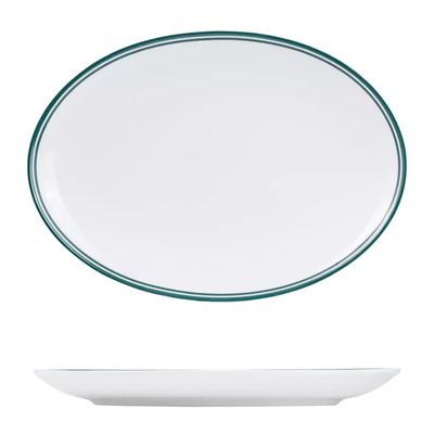 PLATE OVAL GREEN RIM 320X230MM, NANO CRU