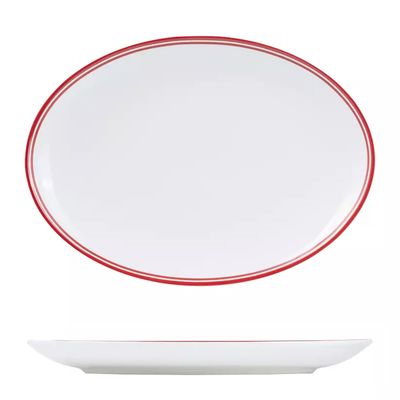 PLATE OVAL RED RIM 320X230MM, NANO CRU