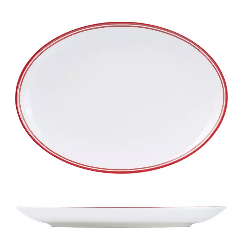 PLATE OVAL RED RIM 320X230MM, NANO CRU