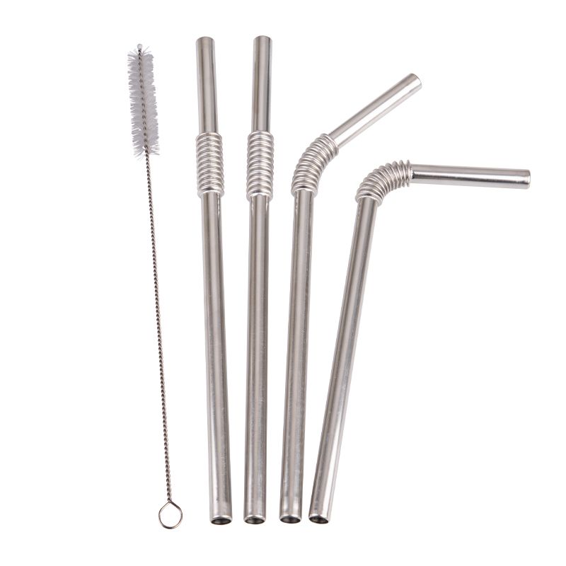 STRAWS S/STEEL FLEXIBLE SET 4 W/BRUSH