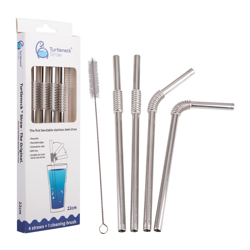 STRAWS S/STEEL FLEXIBLE SET 4 W/BRUSH