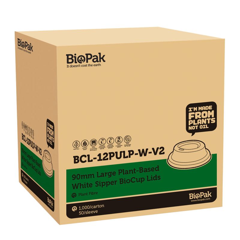 LID SUGARCANE 12OZ 90MM, BIOPAK 1000CTN