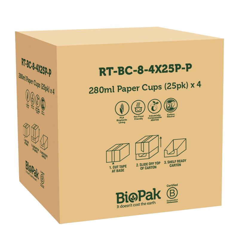 CUP 8OZ ART 25PK, BIOPAK 100CTN