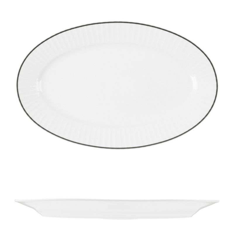 PLATE OVAL BLK LINE 320X200MM, HARRIETTE