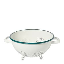 COLANDER ENAMEL WHT W/GRN RIM 24CM