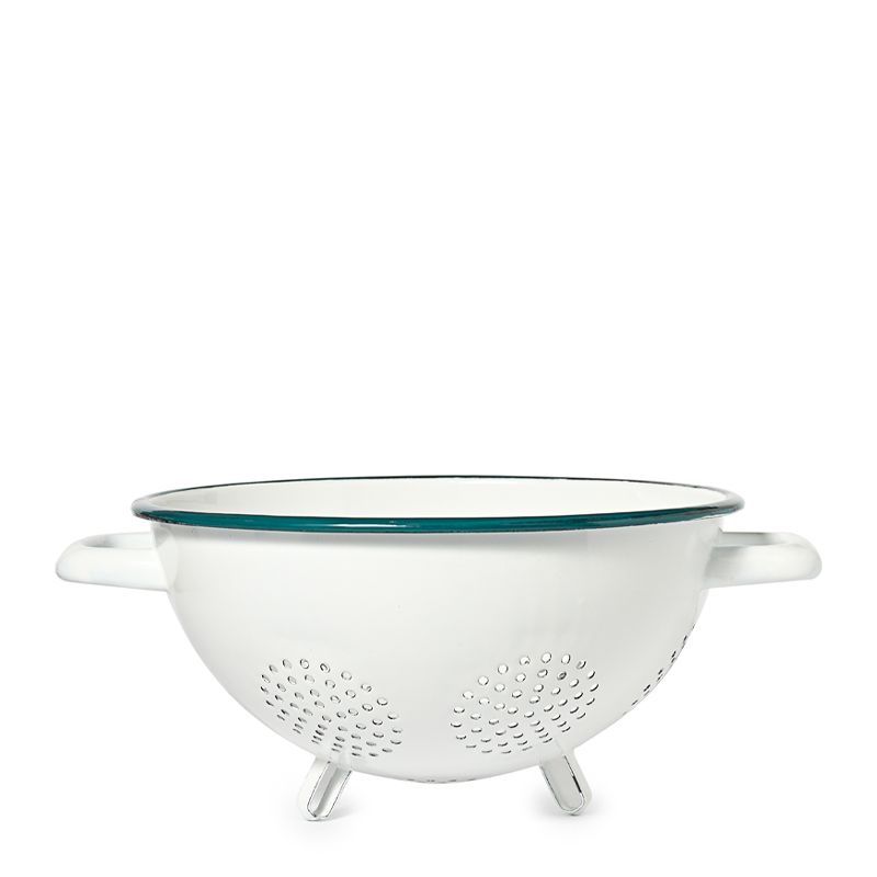 COLANDER ENAMEL WHT W/GRN RIM 24CM