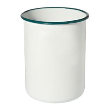 UTENSIL HOLDER ENAMEL WHT W/GRN RIM 14CM